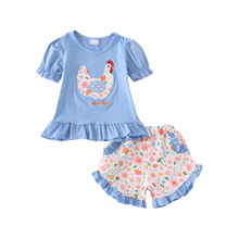 Load image into Gallery viewer, Girls Chicken Appliqué Ruffle Set
